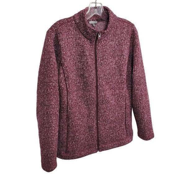 Talbots Sweaters - T By Talbots Sz M Jacket Full Zip Shaped Fit Knit Sweater Fleece Lined Burgundy